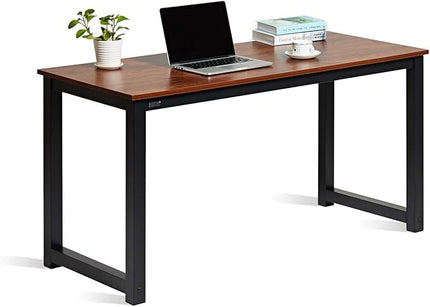 Computer Desk 55 ” Modern Simple Large Study Writing Desk Industrial Style Laptop PC Table for Home Office, with Leg Bars, Sandalwood Board Black Leg - LeafyLoom