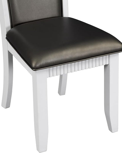 6-Piece Rustic Dining, Solid Wood Table Set with PU Leather Upholstered Chairs and a Bench for Kitchen and Living Room, Gray, 1 - LeafyLoom