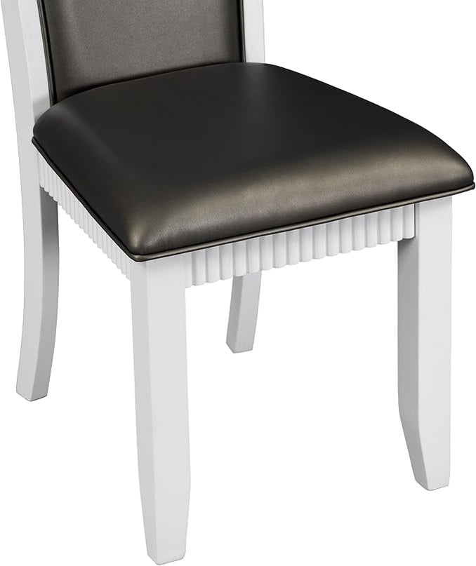 6-Piece Rustic Dining, Solid Wood Table Set with PU Leather Upholstered Chairs and a Bench for Kitchen and Living Room, Gray, 1 - LeafyLoom