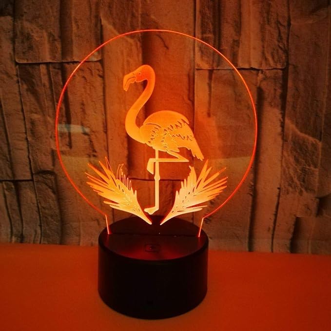 Flamingo Lamp - Acrylic 3D Night Lights USB LED Table Lamp Home r2d2 3D Arts Lamp - 3D Optical Illusions 7 Color Changing Bedroom Decor Night Light Gifts for Elder Father Mother & Friends. - LeafyLoom