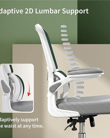 Ergonomic Office Chair, Breathable Mesh Chair with Adjustable Height, Computer Chair with a Double Lumbar Support and Flip-up Arms, Home Office Desk Chair with 90°-130° Tilt Function - LeafyLoom