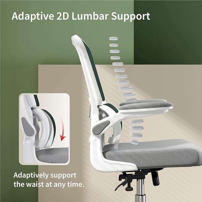 Ergonomic Office Chair, Breathable Mesh Chair with Adjustable Height, Computer Chair with a Double Lumbar Support and Flip-up Arms, Home Office Desk Chair with 90°-130° Tilt Function - LeafyLoom