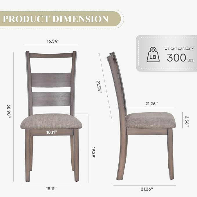 COLAMY Fabric Upholstered Dining Chairs Set of 4, Ladder High Back Dining Room Kitchen Side Chairs with Adjustable Foot Pegs, Light Brown - LeafyLoom