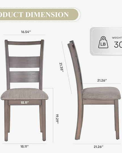 COLAMY Fabric Upholstered Dining Chairs Set of 2, Ladder High Back Dining Room Kitchen Side Chairs with Adjustable Foot Pegs, Light Brown - LeafyLoom