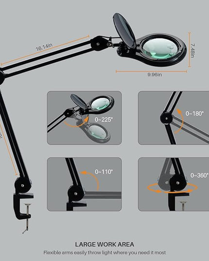 Bifocals LED Magnifying Lamp with Clamp, 5 Diopter with 20 Diopter, 5 Inch Magnifier Glass Lens, 1200 Lumens Dimmable Magnifier Lamp for Desk Craft Hobby with 60PCS Bright LEDs - LeafyLoom