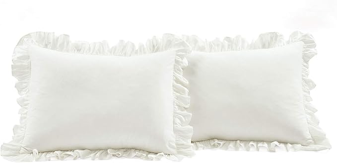 Lush Decor Reyna Ruffle 100% Cotton Duvet Cover Set - 3 Piece Cozy Ruffled Bedding Set - Timeless Elegance and Comfort - California King, White - LeafyLoom
