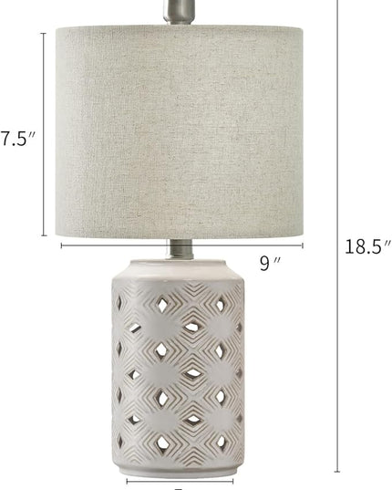 PORTRES 18.5" Farmhouse Medieval Ceramic Table Lamp Set of 2 for Bedroom Living Room Rustic Rural Bedside Nightstand End Table Desk Lamps for Study Room Office Dorm - LeafyLoom