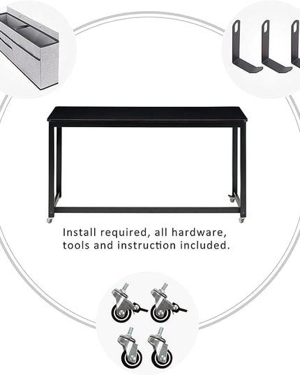 AHB 47" Rolling Computer Desk with 4 Smooth Wheels, Simple Style Mobile Writing Desk Home Office Study Table Movable Workstation with Metal Frame - LeafyLoom