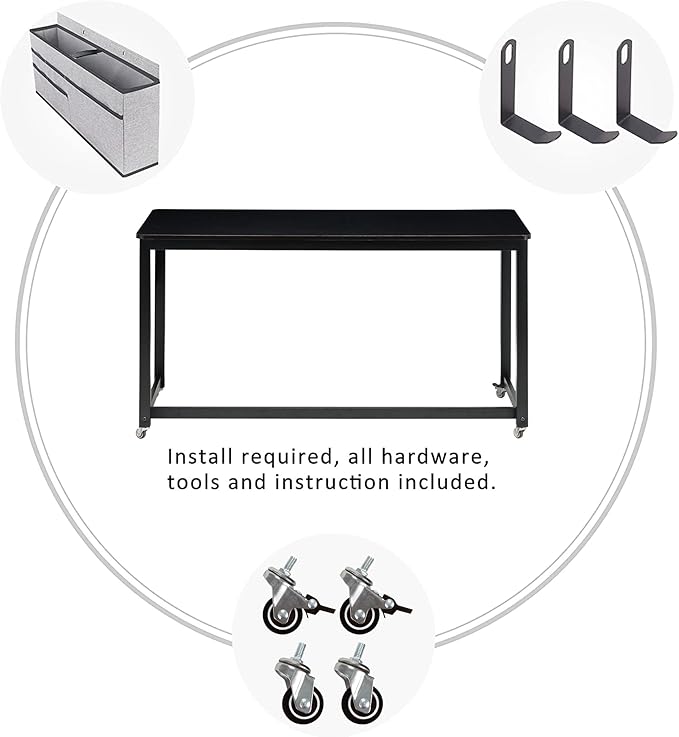 AHB 47" Rolling Computer Desk with 4 Smooth Wheels, Simple Style Mobile Writing Desk Home Office Study Table Movable Workstation with Metal Frame - LeafyLoom
