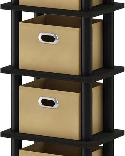 Furinno LACi 4-Bins System Rack, 11.3(W) x 28.8(H) Inch, Espresso/Black - LeafyLoom