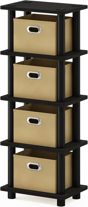 Furinno LACi 4-Bins System Rack, 11.3(W) x 28.8(H) Inch, Espresso/Black - LeafyLoom