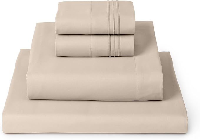 Mellanni Twin XL Sheets Set - 4 Piece Iconic Collection Bedding Sheets & Pillowcases - Soft, Cooling Bed Sheets - Deep Pocket up to 16 inch - 4 PC (Twin Extra Long, Burnt Sand w/Extra Pillow Case) - LeafyLoom