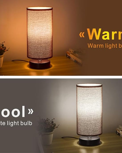 Table Lamp, Bedside Nightstand Lamp, Simple Desk Lamp, Cylinder Table Lamp for Bedroom Living Room Office Study, Brown Shade and Black Base - LeafyLoom