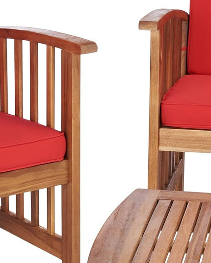 SAFAVIEH Outdoor Collection Rocklin Natural/ Red Cushion 4-Piece Conversation Patio Set - LeafyLoom