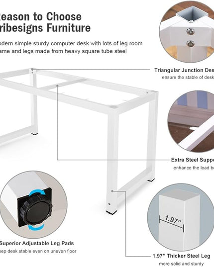 Tribesigns Modern Computer Desk, 55 inch Large Office Desk Computer Table Study Writing Desk for Home Office, Walnut + White Leg - LeafyLoom