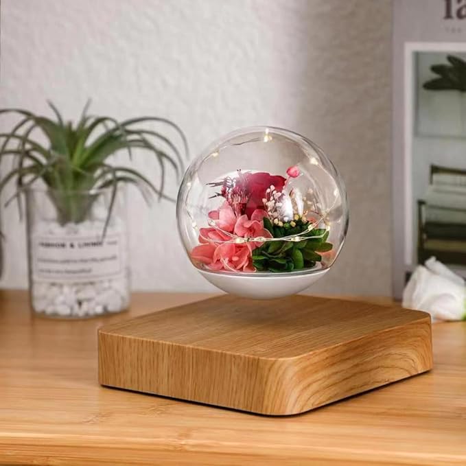 Magnetic Levitating Flower, Forever Flowers Real Eternal Roses, Levitation LED Light Bulb Lamp Floating Light, Decorative Light for Kids Lover Friends - LeafyLoom