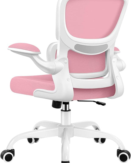 Office Chair, Ergonomic Desk Chair with Lumbar Support and Adjustable Armrests, Comfy Desk Chair Breathable Mesh Mid Back Computer Chair, Reclining Office Chair for Home Office - Pink - LeafyLoom