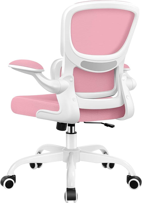 Office Chair, Ergonomic Desk Chair with Lumbar Support and Adjustable Armrests, Comfy Desk Chair Breathable Mesh Mid Back Computer Chair, Reclining Office Chair for Home Office - Pink - LeafyLoom