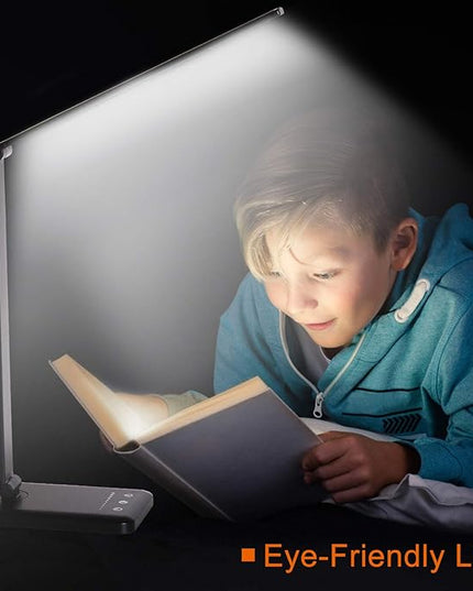 LED Desk Lamp,Eye-Caring Table Lamps,Stepless Dimmable Office Lamp with USB Charging Port,Touch/Memory/Timer Function,25 Brightness Lighting,Foldable Lamp for Reading,Studying,Working - LeafyLoom