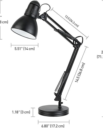 Globe Electric 5698601 28" Heavy Base Top Moving Spring Balanced Swing Arm Desk Lamp, Black, On/Off Rotary Switch on Shade, Office Decor, Reading Light, Home Essentials, Room Lighting - LeafyLoom