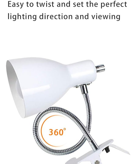 Desk lamp Eye-Caring Table Lamps, 360°Rotation Gooseneck Clip on Lamp Reading Light Portable Reading Book Light, Clamp Light, Study Desk Lamps for Bedroom and Office Home Lighting (White) - LeafyLoom