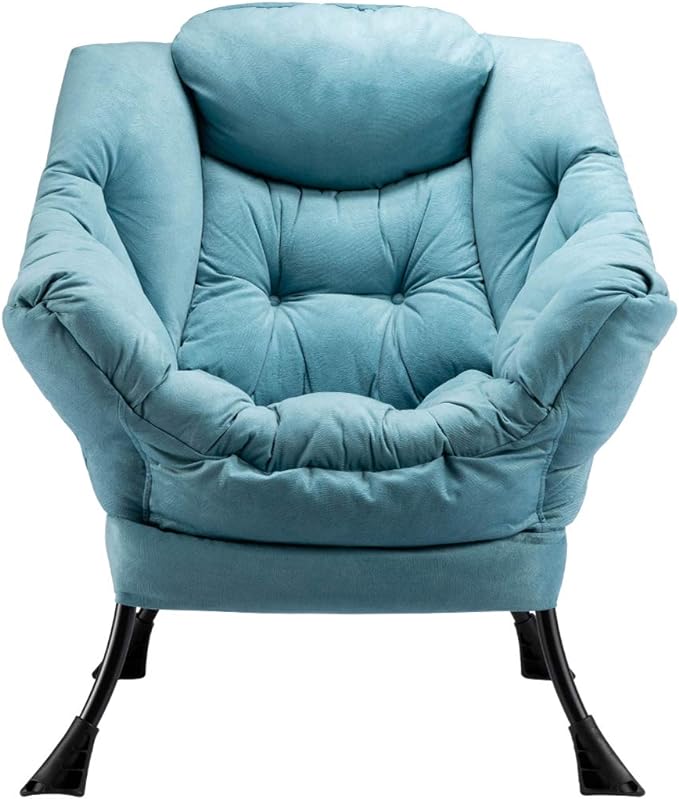 HollyHOME Fabric Large Lazy Chair, Accent Reading Chair, Cozy Lounge Chair with Armrest, Leisure Sofa Chair for Living Room, Bedroom, Dorm, Blue - LeafyLoom