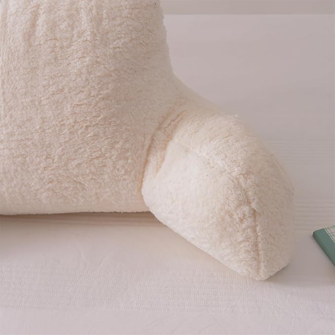 Aimuan Reading Pillow Bed Rest Wedge Large Adult Backrest Pillow with Arms Back Support for Sitting Up in Bed Cushion Incline Rest Sleeping Snoring Pillow,Sherpa Ivory Large - LeafyLoom