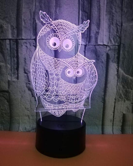 Owls 3D Night Lights Mother and Kids 7 Color Changing USB LED Table Arts Lamp for Great Kids Xmas Birthday Gifts Baby Store Office Kindergarten Decoration - LeafyLoom