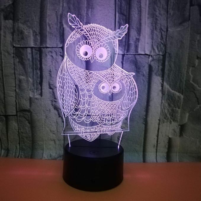 Owls 3D Night Lights Mother and Kids 7 Color Changing USB LED Table Arts Lamp for Great Kids Xmas Birthday Gifts Baby Store Office Kindergarten Decoration - LeafyLoom