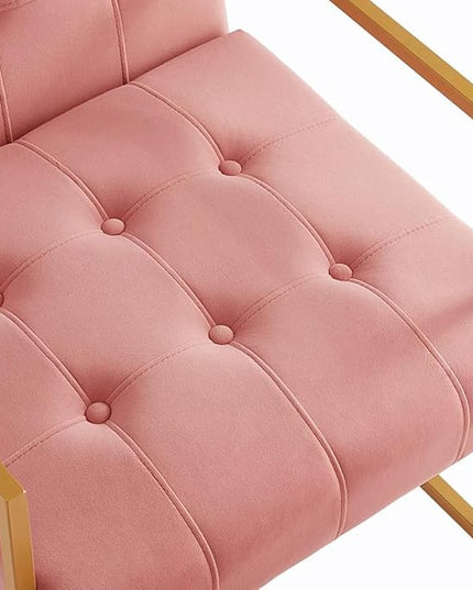 24KF Modern Blush Velvet Button Tufted Accent Chair with Golden Metal Stand, Decorative Furniture Chairs for Living Room Bedroom - Blush - LeafyLoom