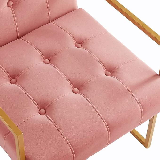 24KF Modern Blush Velvet Button Tufted Accent Chair with Golden Metal Stand, Decorative Furniture Chairs for Living Room Bedroom - Blush - LeafyLoom