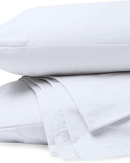 Purity Home Organic 100% Cotton Percale Sheets Queen Snow, 16" Deep Pocket Queen Sheets Set, Sheets for Queen Size Bed, Cooling Sheets, Crisp & Breathable, Queen Sheet Set - White - LeafyLoom