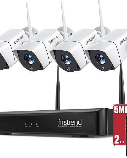 Wireless Security Camera System,Firstrend 5MP Security System Wireless with 4 CCTV Cameras Ultra HD Two Way Audio 8CH DVR 2TB Hard Drive Night Vision Motion Alarm APP for Home Indoor Outdoor firstrend