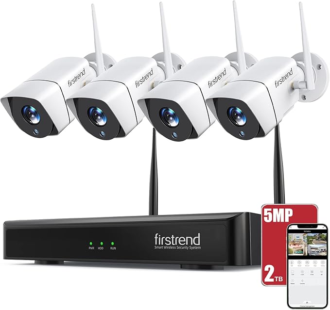 Wireless Security Camera System,Firstrend 5MP Security System Wireless with 4 CCTV Cameras Ultra HD Two Way Audio 8CH DVR 2TB Hard Drive Night Vision Motion Alarm APP for Home Indoor Outdoor firstrend