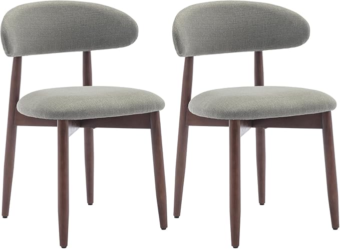 COLAMY Wooden Dining Chairs Set of 2, Modern Fabric Upholstered Kitchen Side Chairs, Farmhouse Dining Room Chair with Foot Pegs, Green - LeafyLoom