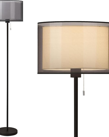 KDG Modern Floor Lamp for Living Room, Tall Standing Floor Lamp Corner Lighting, Fabric Lampshade LED Bulb Bright Pole Light, High Light for Bedroom, Reading, Office, Study Room, Warm Light(Black) - LeafyLoom