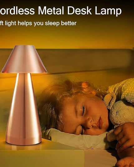 Portable Metal Desk Lamp, Cordless Metal LED Table Lamp,3 Color Touch Control Rechargeable Lamp,3-Levels Brightness Room Decor Desk Lamp,Bedside Lamp,Dining Room Lamp (Rose Gold) - LeafyLoom