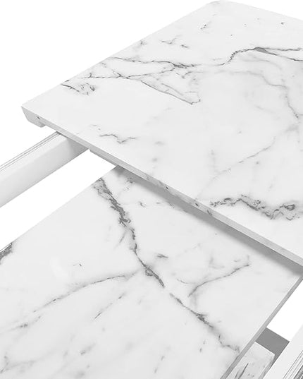 NicBex 62.99Inch Expandable Dining Table,Modern Kitchen Table with White Marble Tabletop and MDF White X-Shape Legs for 6 to 8,Large Dining Room Table for Kitchen,Meeting Room and Living Room,White - LeafyLoom