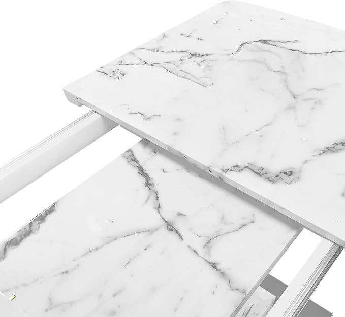 NicBex 62.99Inch Expandable Dining Table,Modern Kitchen Table with White Marble Tabletop and MDF White X-Shape Legs for 6 to 8,Large Dining Room Table for Kitchen,Meeting Room and Living Room,White - LeafyLoom