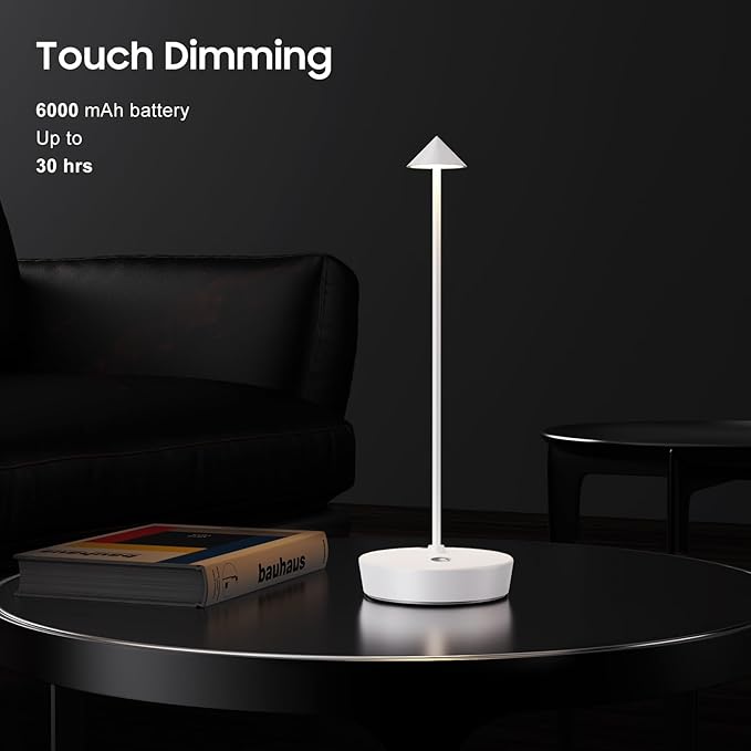 2Pack Cordless Table Lamp Rechargeable, Portable Outdoor LED Table Lamp Waterproof 6000mAh Battery Desk Lamp, 3 Color Stepless Dimming Table Light for Restaurant/Bedroom/Bar/Outdoor Party - LeafyLoom