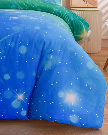 Holawakaka Kids Space Star Glitter Comforter Set Ombre Blue & Green Print Gradient Bedding Set Twin Size(Blue Green, Twin) - LeafyLoom
