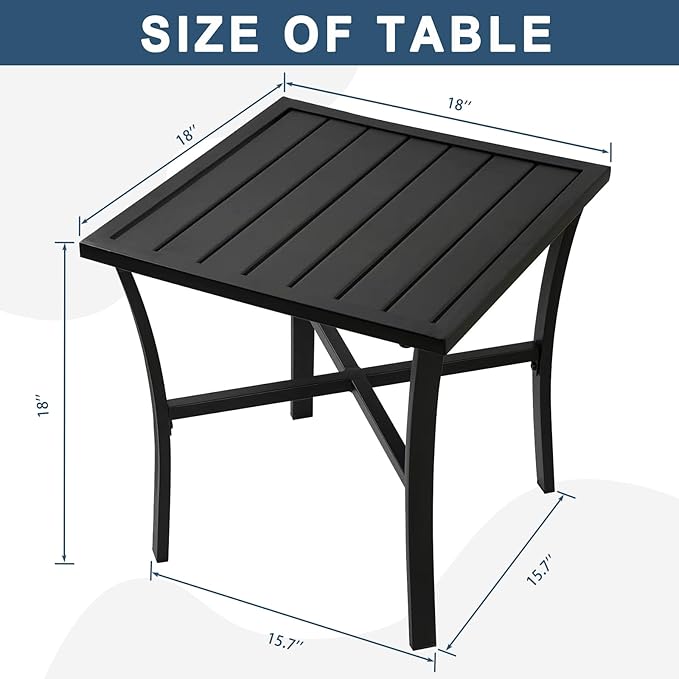 3 Piece Iron Bistro Set Stackable Outdoor Patio Furniture Set with 2 Large Comfortable Porch Chairs and Metal Coffee Table, Black - LeafyLoom
