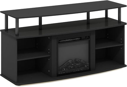 Furinno Jensen Open Shelving Storage Fireplace TV Entertainment Center for TV up to 55 Inch, Americano/Black - LeafyLoom