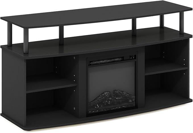 Furinno Jensen Open Shelving Storage Fireplace TV Entertainment Center for TV up to 55 Inch, Americano/Black - LeafyLoom