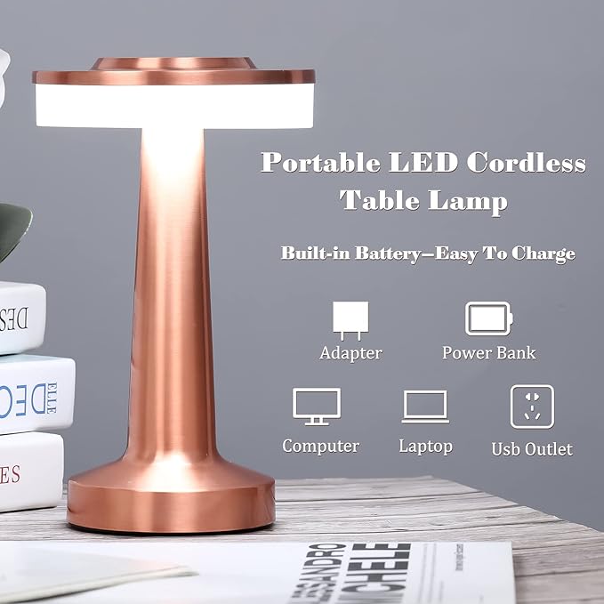 Set of 8 LED Portable Cordless Table Lamp with Touch Sensor 3 Color Stepless Dimming Rechargeable Battery up to 15 Hours Cordless Lamp Table Light Wireless Lamp for Kids Nursery (Rose Gold) - LeafyLoom