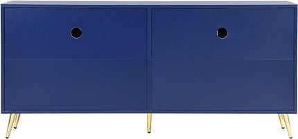 Merax Modern TV Stand with Storage Cabinets for Televisions up to 60+ Inch, Entertainment Center Console Table Media Furniture for Living Room, Bedroom, Solid Metal Feet, 63" Long, Navy Blue - LeafyLoom
