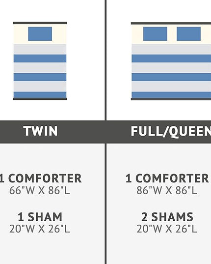 Mizone Kids Blake Reversible Dolphin Comforter Set - Adventure Animal Adorable Print with Stripe Reverse, Fun Bedroom Décor, Modern All Season Kids Bedding, Matching Sham, Full/Queen, Blue 3 Piece - LeafyLoom
