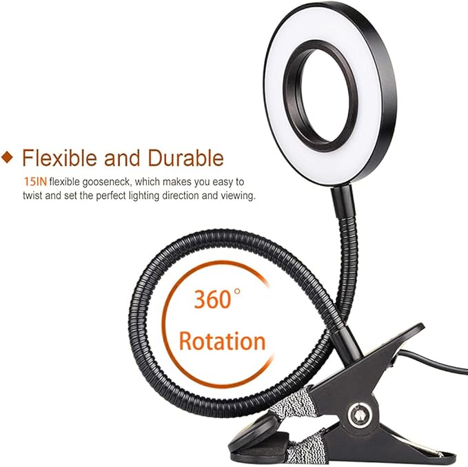Clip on Light LED Reading Book Study Lamp 3 Color Modes 10 Brightness Eye Protection 360° Flexible Gooseneck Student Dormitory Office Desk Lamp at Night in Bed - LeafyLoom