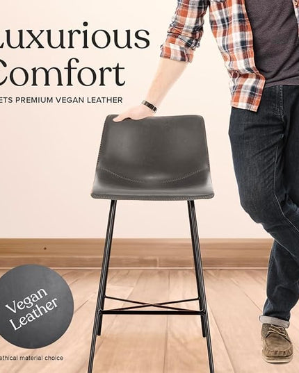 Poly and Bark Paxton 24” Counter Stool, Set of 3 Grey - LeafyLoom