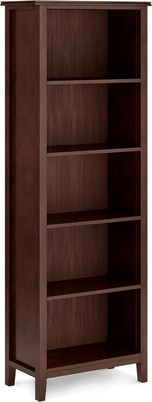 SIMPLIHOME Artisan SOLID WOOD 26 Inch Contemporary 5 Shelf Bookcase in Russet Brown, For the Living Room, Study Room and Office - LeafyLoom